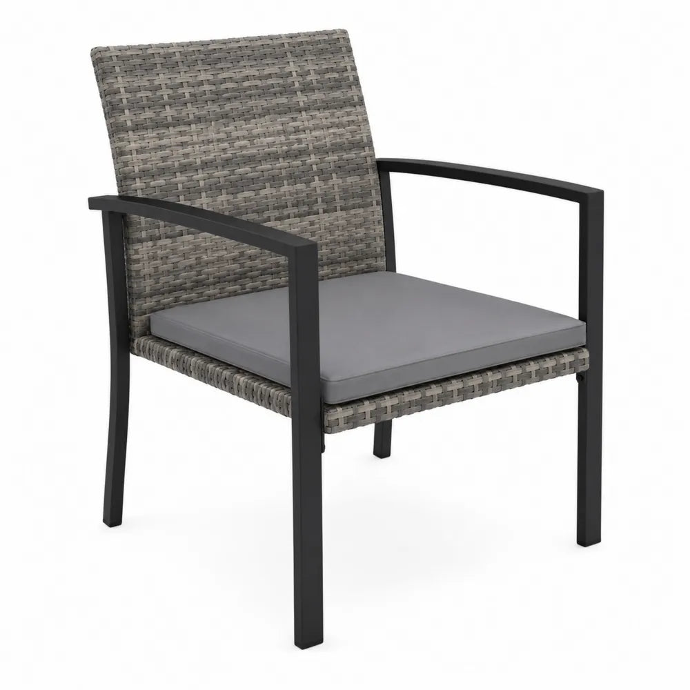 Sedia da Esterno in Polyrattan con Struttura in Alluminio e Cuscino Grigio