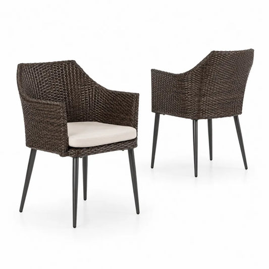 Set di 2 sedie in rattan con gambe in metallo e cuscino in poliestere