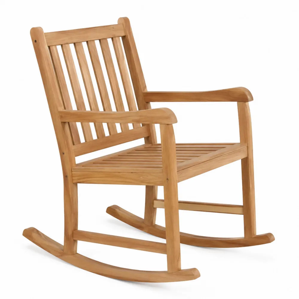 Sedia a dondolo in legno teak naturale