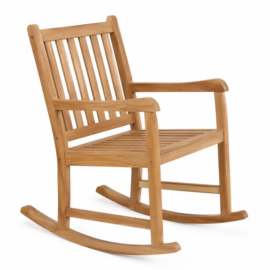 Sedia a dondolo in legno teak naturale