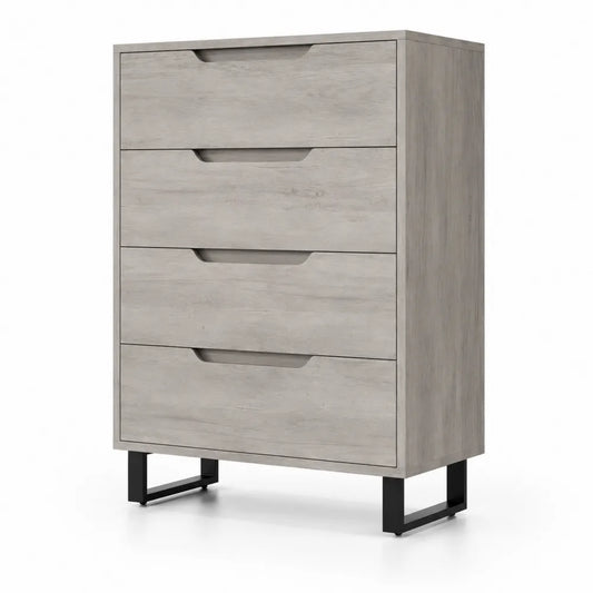 Cassettiera in legno e metallo grigio 4 cassetti 80x40x110 cm