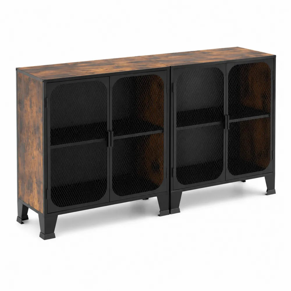 Credenza Metallo e MDF con Ante a Rete 120x40x80cm