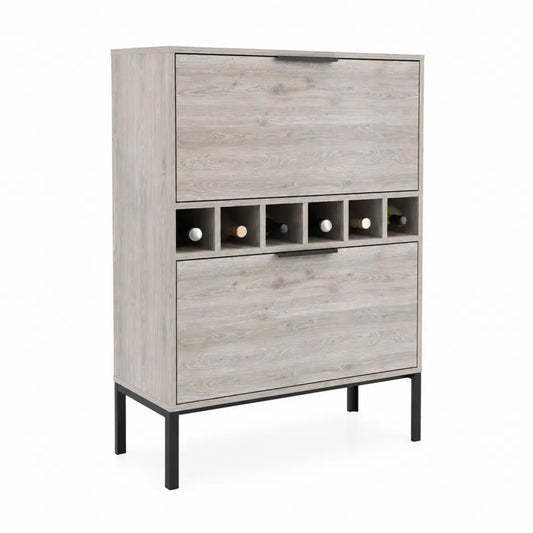 Credenza da Bar con Ripiani Portabottiglie Legno e Metallo 102x40x140 cm