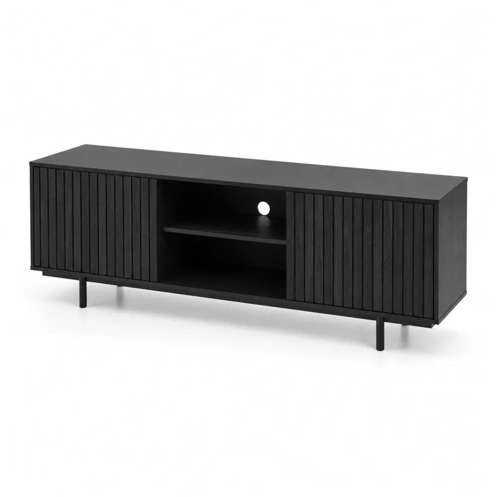 Mobile TV Legno Nero con Ripiani 150x40x50 cm