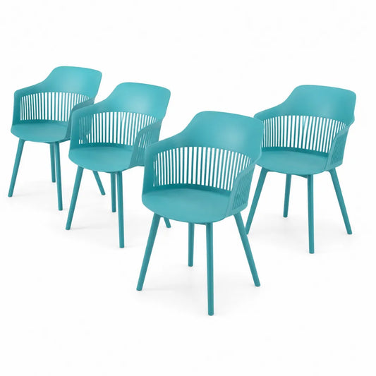 Set di 4 Sedie in Plastica Turchese con Braccioli