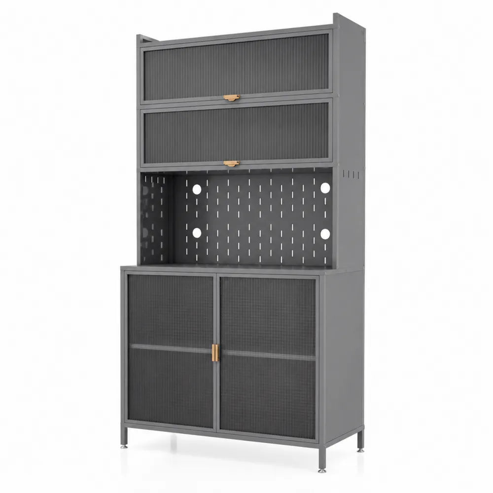 Armadio metallico grigio con ante in vetro temprato