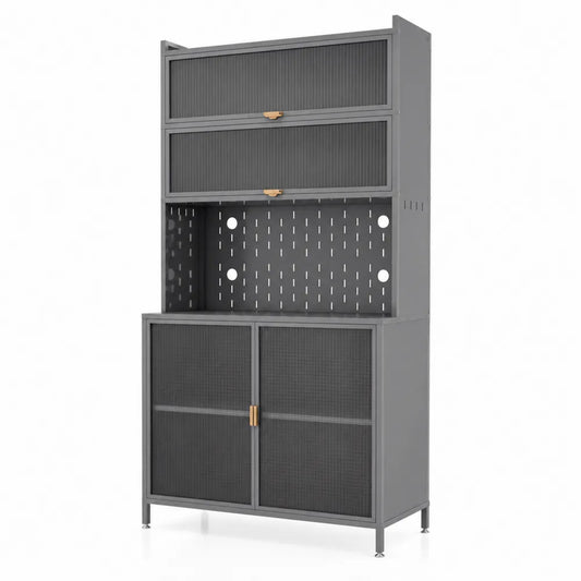 Armadio metallico grigio con ante in vetro temprato