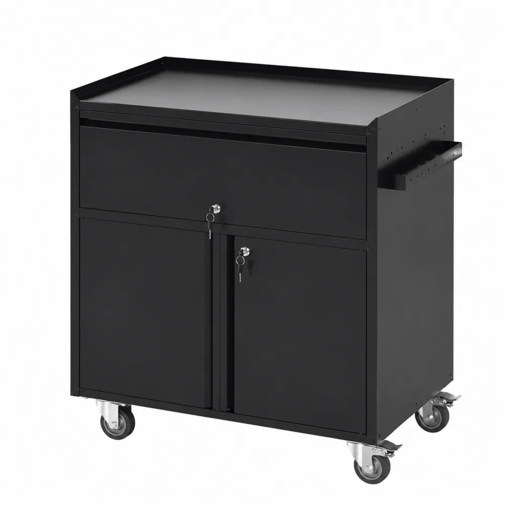 Carrello in Metallo Nero con Ruote e Serratura