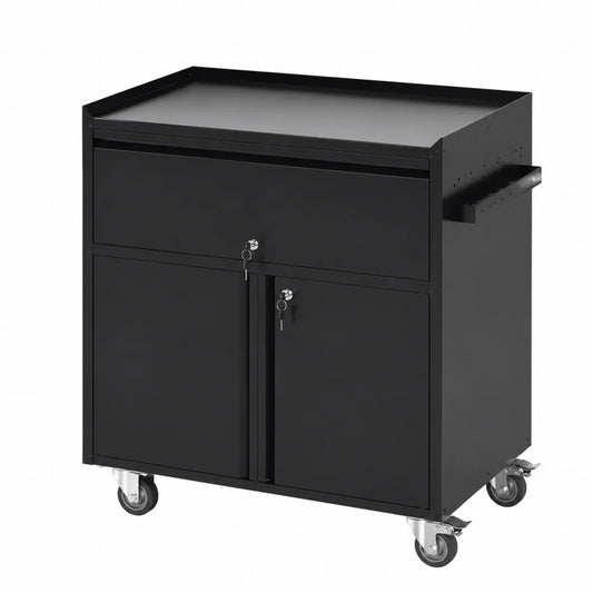 Carrello in Metallo Nero con Ruote e Serratura