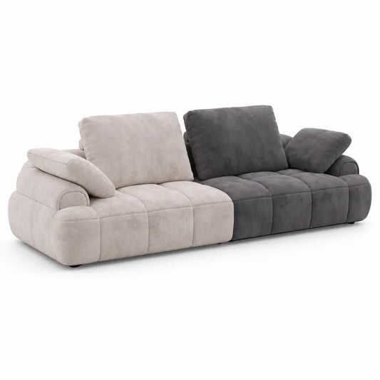 Divano modulare in tessuto microfibra grigio scuro e beige 230cm